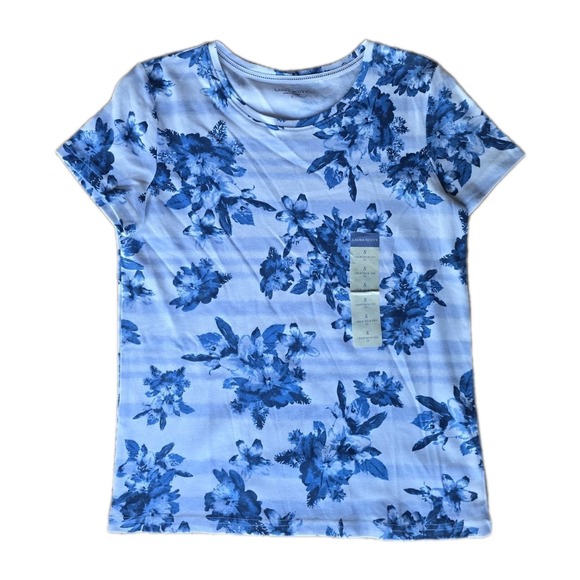Laura Scott Sweaters - Laura Scott Knit Top Women's Blue Striped Floral Crew Neck Size Small NWT